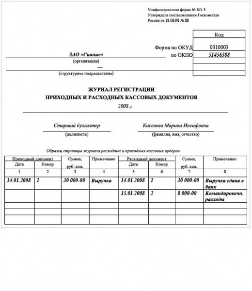 Журнал регистрации ко 3 бланк скачать